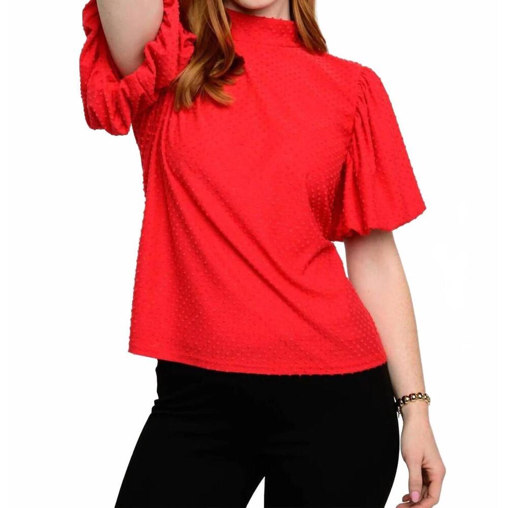 NEW IVY JANE tufted dot knit top in red